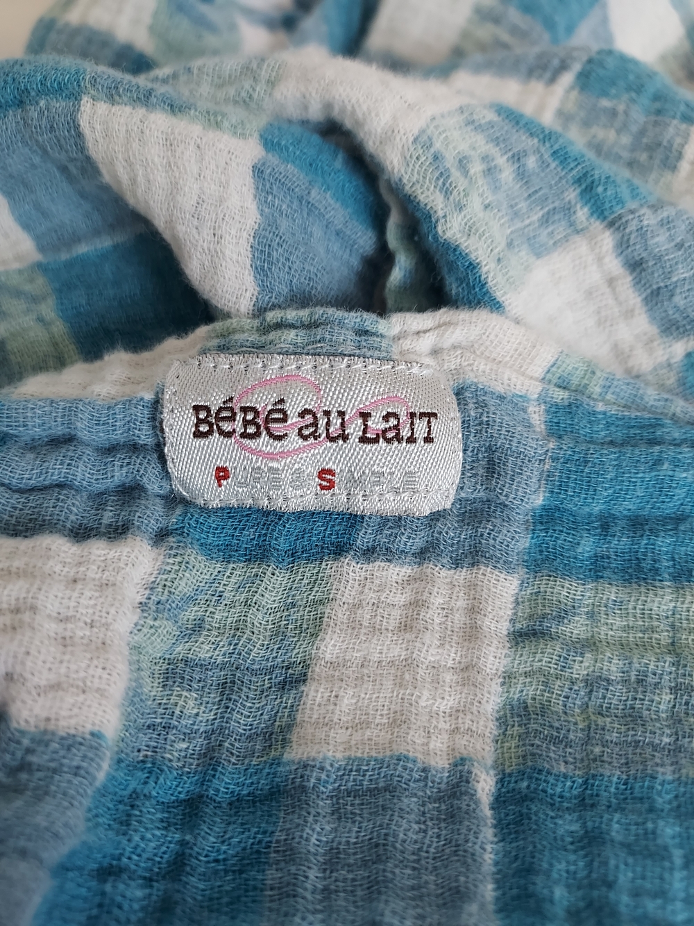 Bébé au Lait Single Aqua & White Check Cotton Muslin Swaddle - Picture 2 of 7